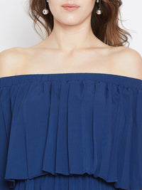 Berrylush Blue Off-Shoulder Crepe Maxi Dress