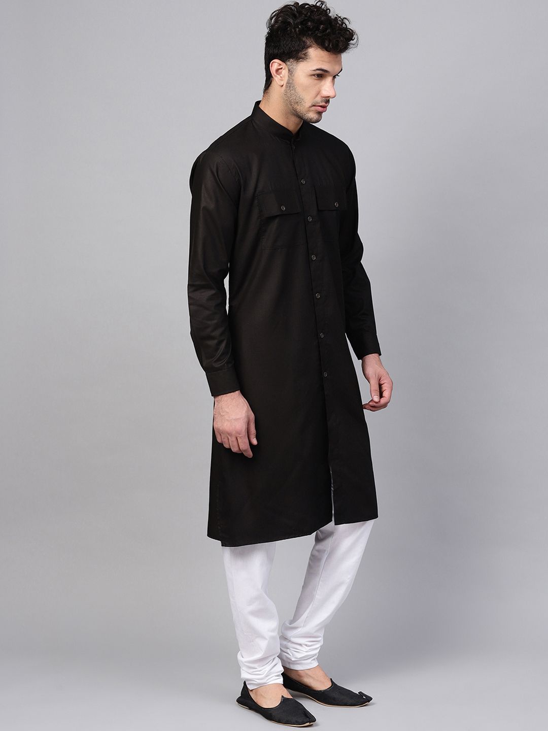 SOJANYA Lelaki Hitam Solid Kurta Lurus