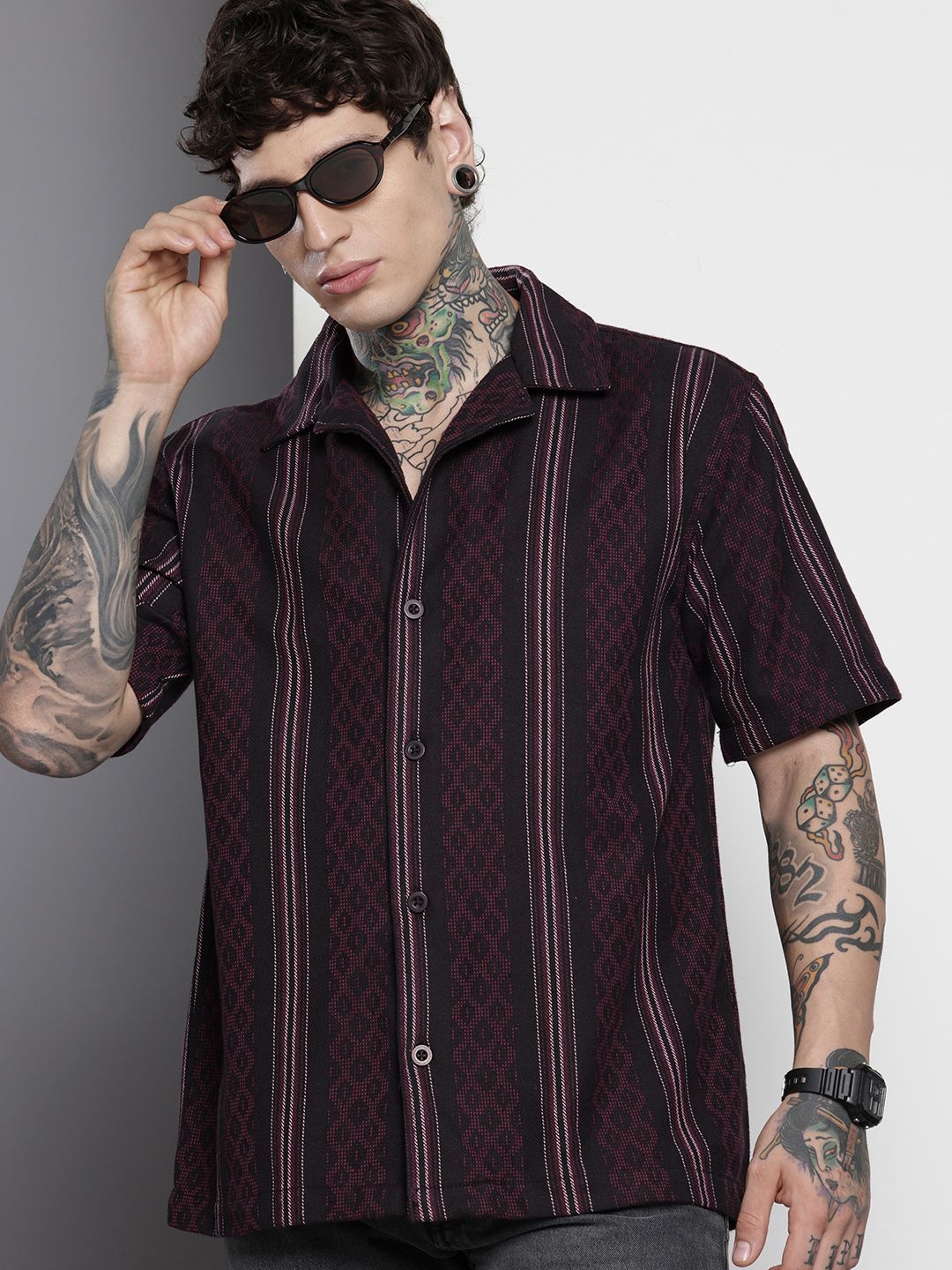 The Indian Garage Co Men Relaxed Fit Striped Resort Wear Shirt