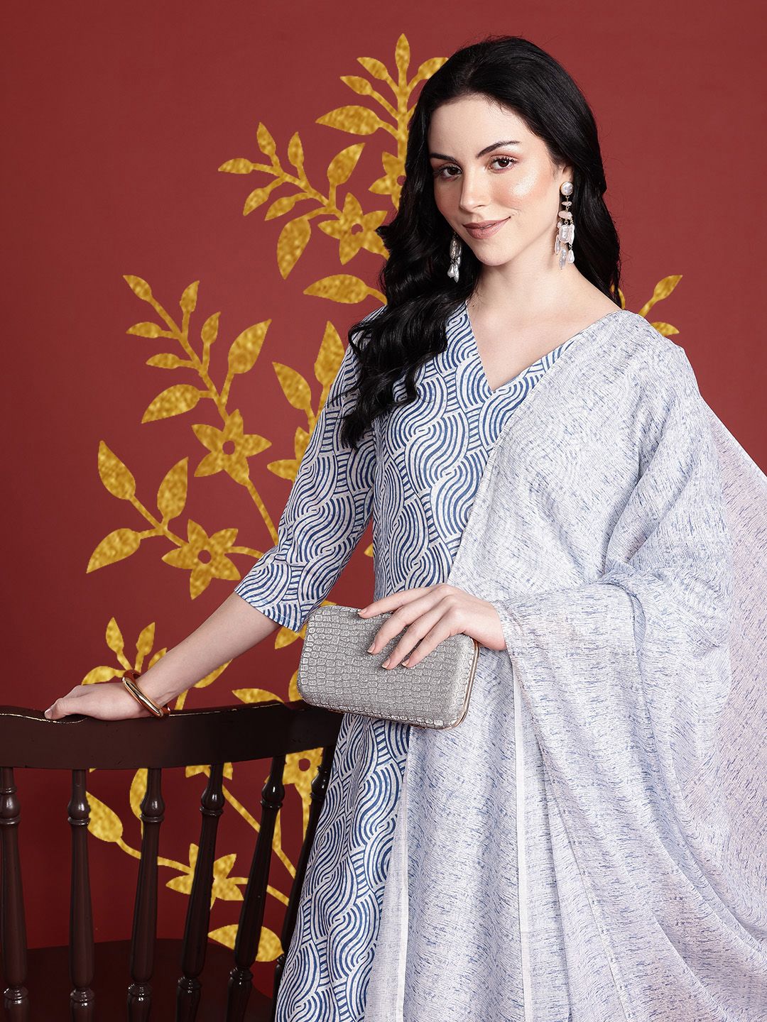 Anouk Printed Pure Cotton Kurta with Trousers & Dupatta
