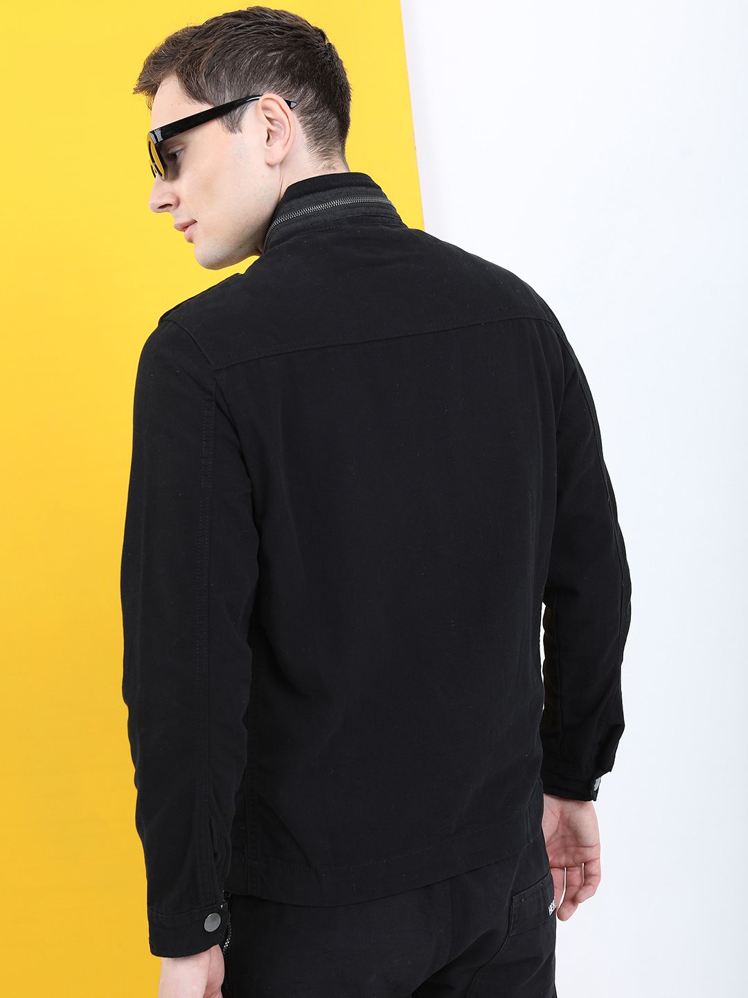HIGHLANDER Men Black Geometric Colourblocked Tailored Jacket