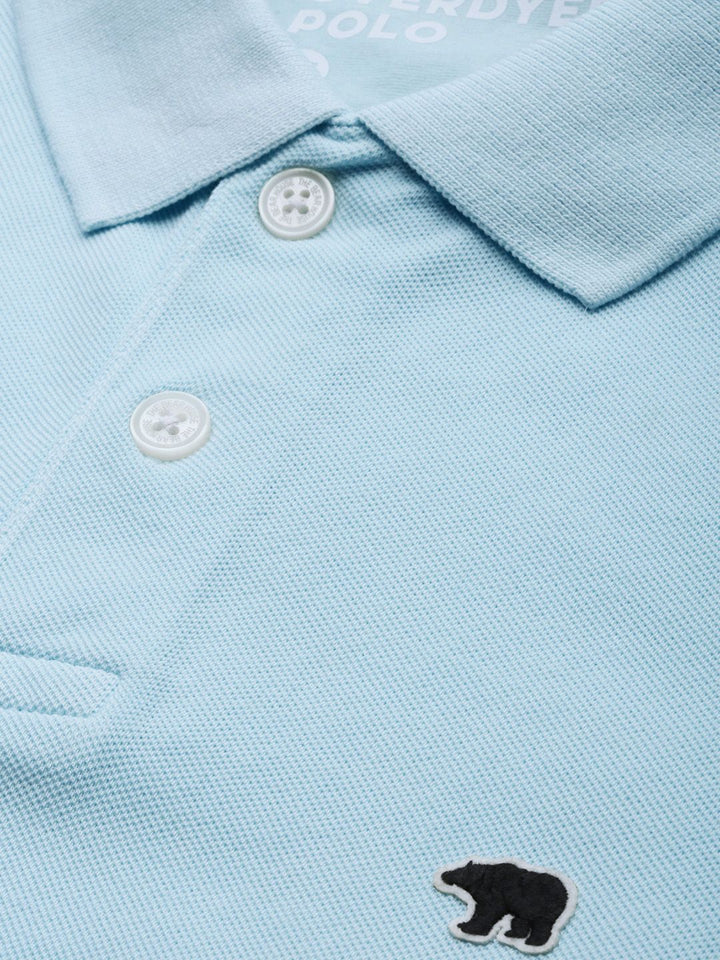 THE BEAR HOUSE Men Solid Blue Polo Collar Pure Cotton T-shirt