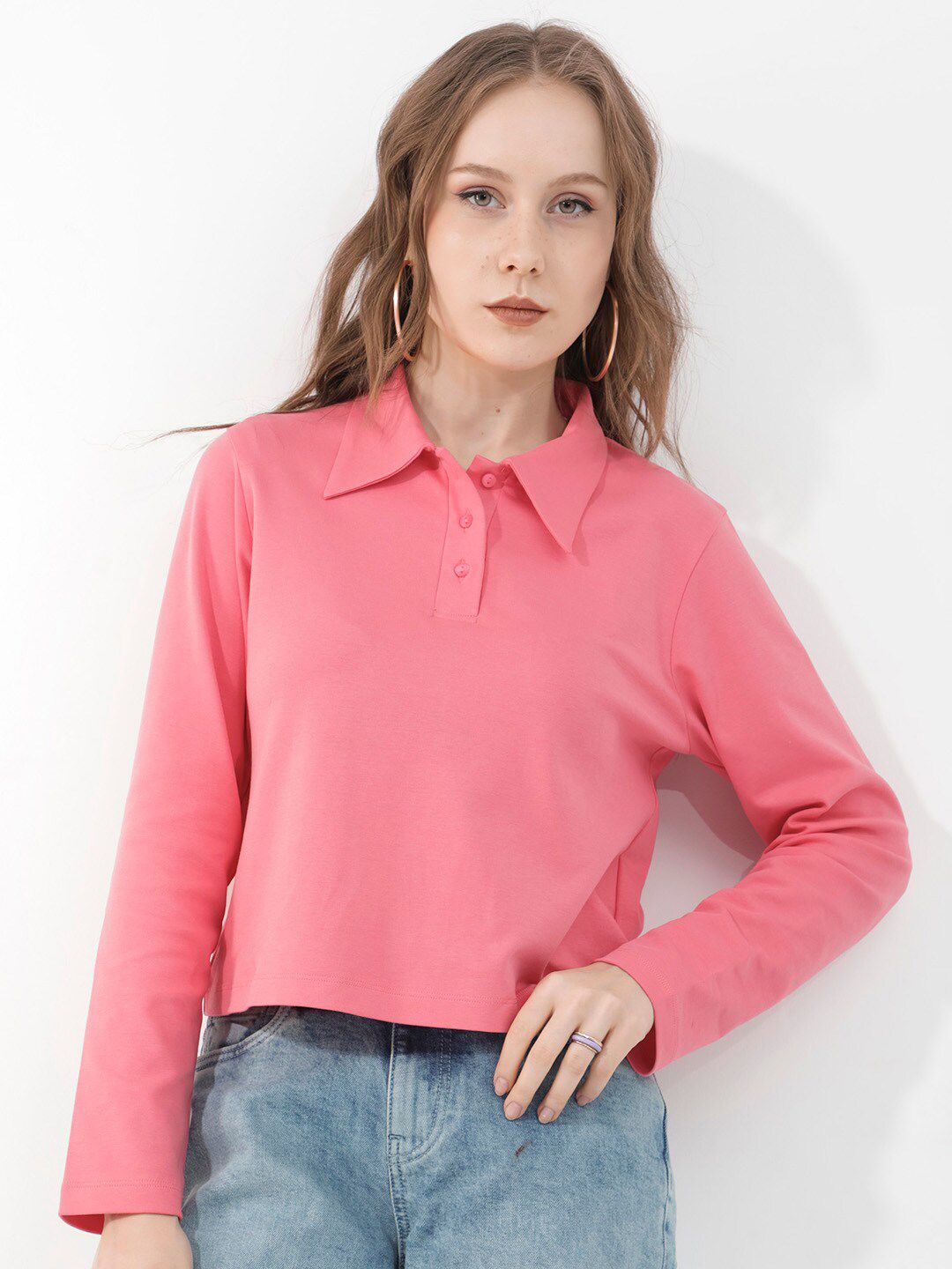Rareism Shirt Collar Cotton Top