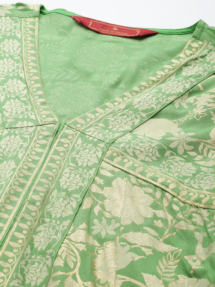 House of Pataudi Jashn Ethnic Floral Foil Printed A-Line Kurta With Palazzos & Dupatta
