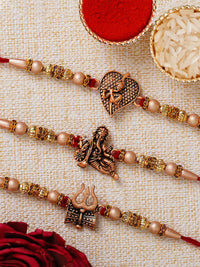 Pek eCraftIndia 3 Rakhi Berwarna-warni dengan Set Roli Chawal