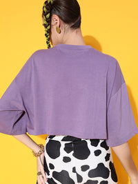 STREET 9 Women Lavender Printed Cotton Drop-Shoulder Sleeves Bio Finish Boxy T-shirt