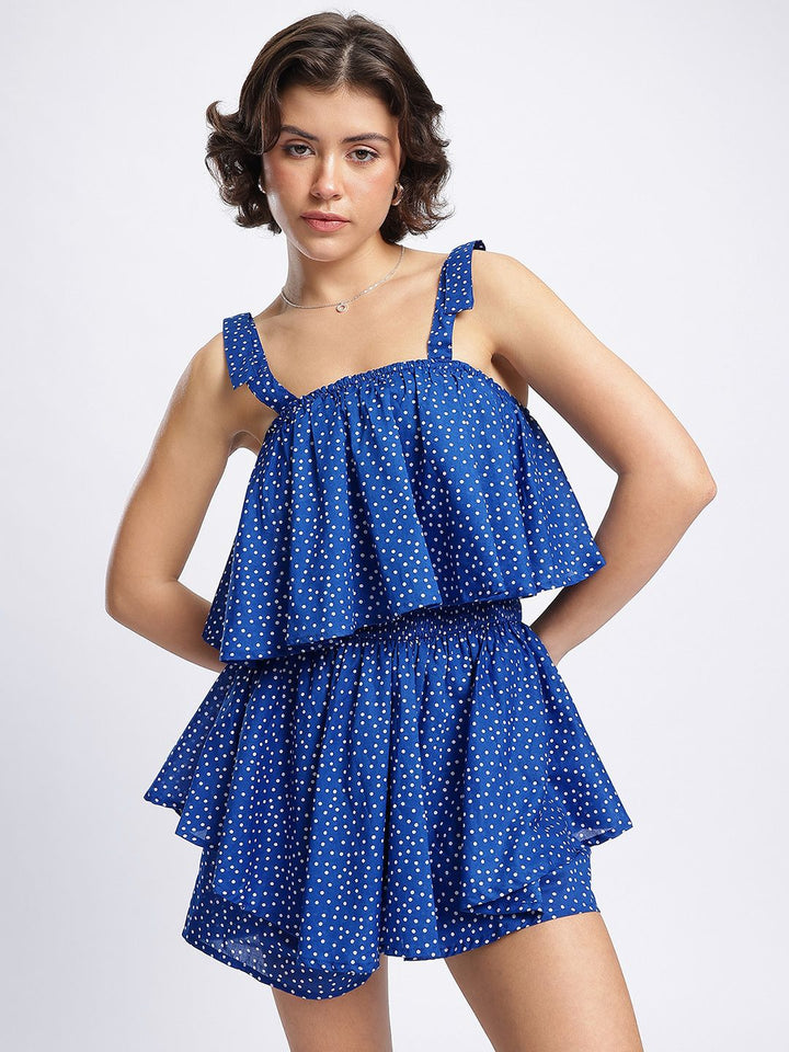 DressBerry Brady Blue Smock It Up Layered Polka Dreams Playsuit