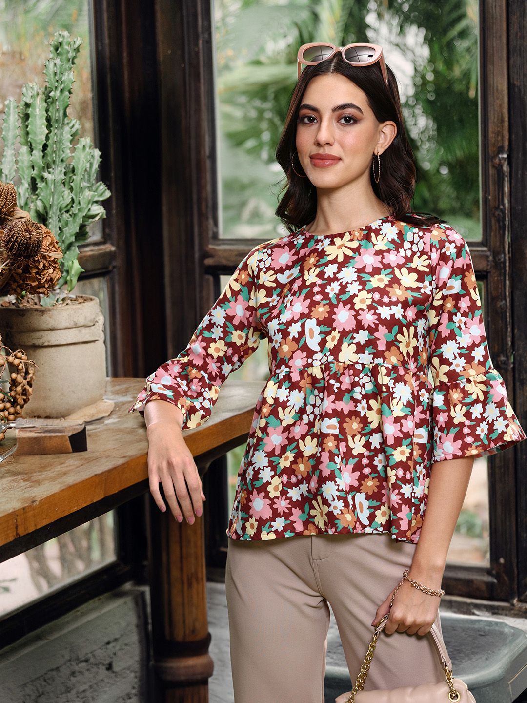 DressBerry Floral Print Bell Sleeves Top