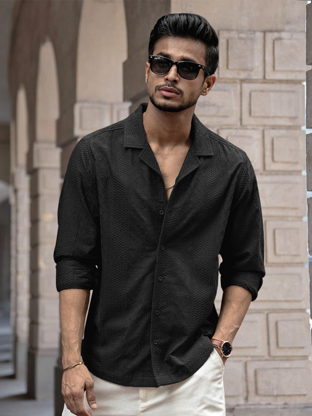 Powerlook Men Spread Collar Solid Casual Shirt