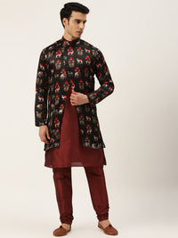 SOJANYA Men Maroon & Black Kurta with Churidar