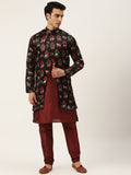 SOJANYA Men Maroon & Black Kurta with Churidar