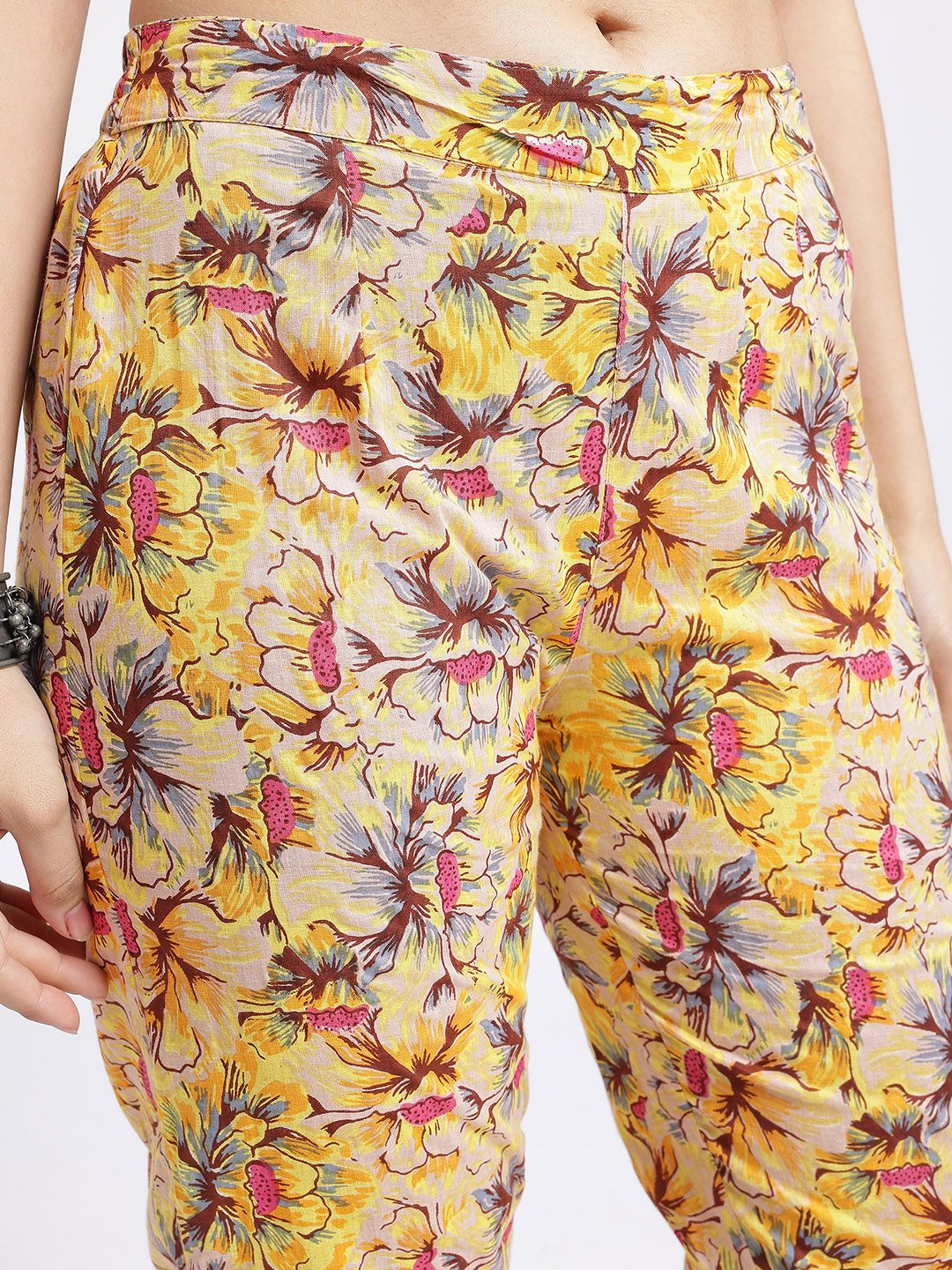 Anouk Floral Print V-Neck Pure Cotton Kurta & Trousers with Dupatta