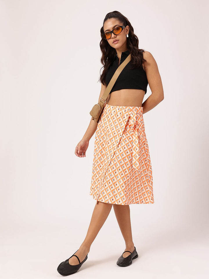DressBerry Women Classic Suavity Geometric Printed Seersucker Wrap Skirt