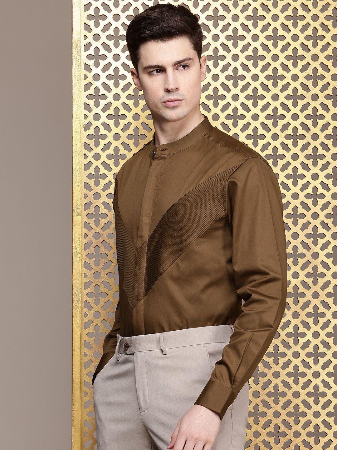 House of Pataudi Pure Cotton Pleated Party Shirt
