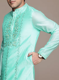House of Pataudi Mandarin Collar Floral Embroidered Jashn Kurta