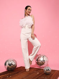 STREET 9 White Basic Jumpsuit with Embroidered