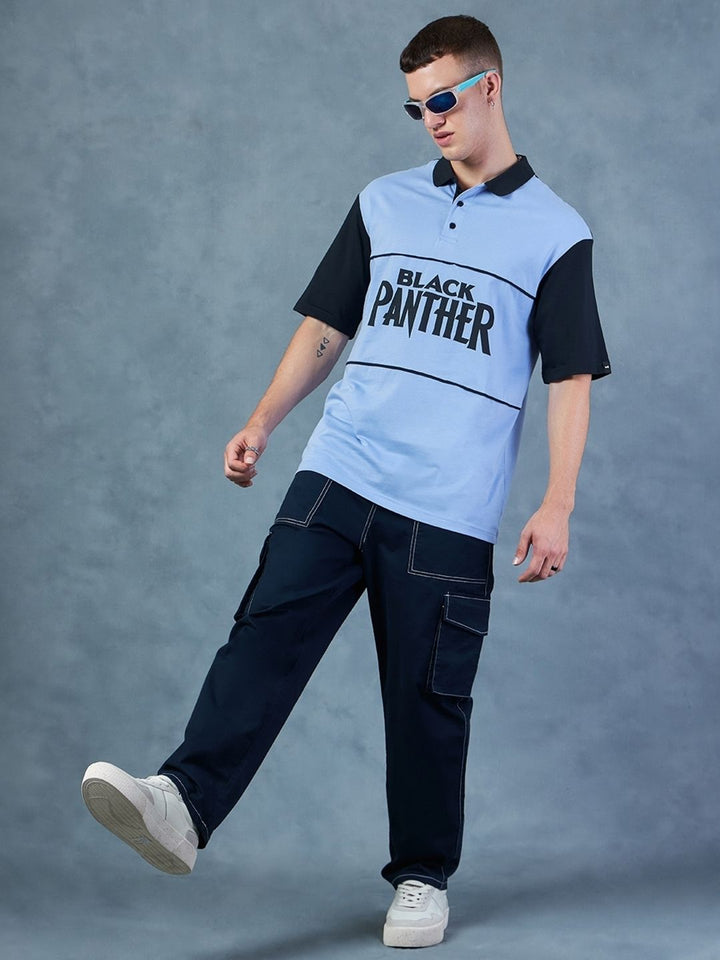 Bewakoof Black Panther Marvel Printed Polo Collar Oversized Cotton T-shirt