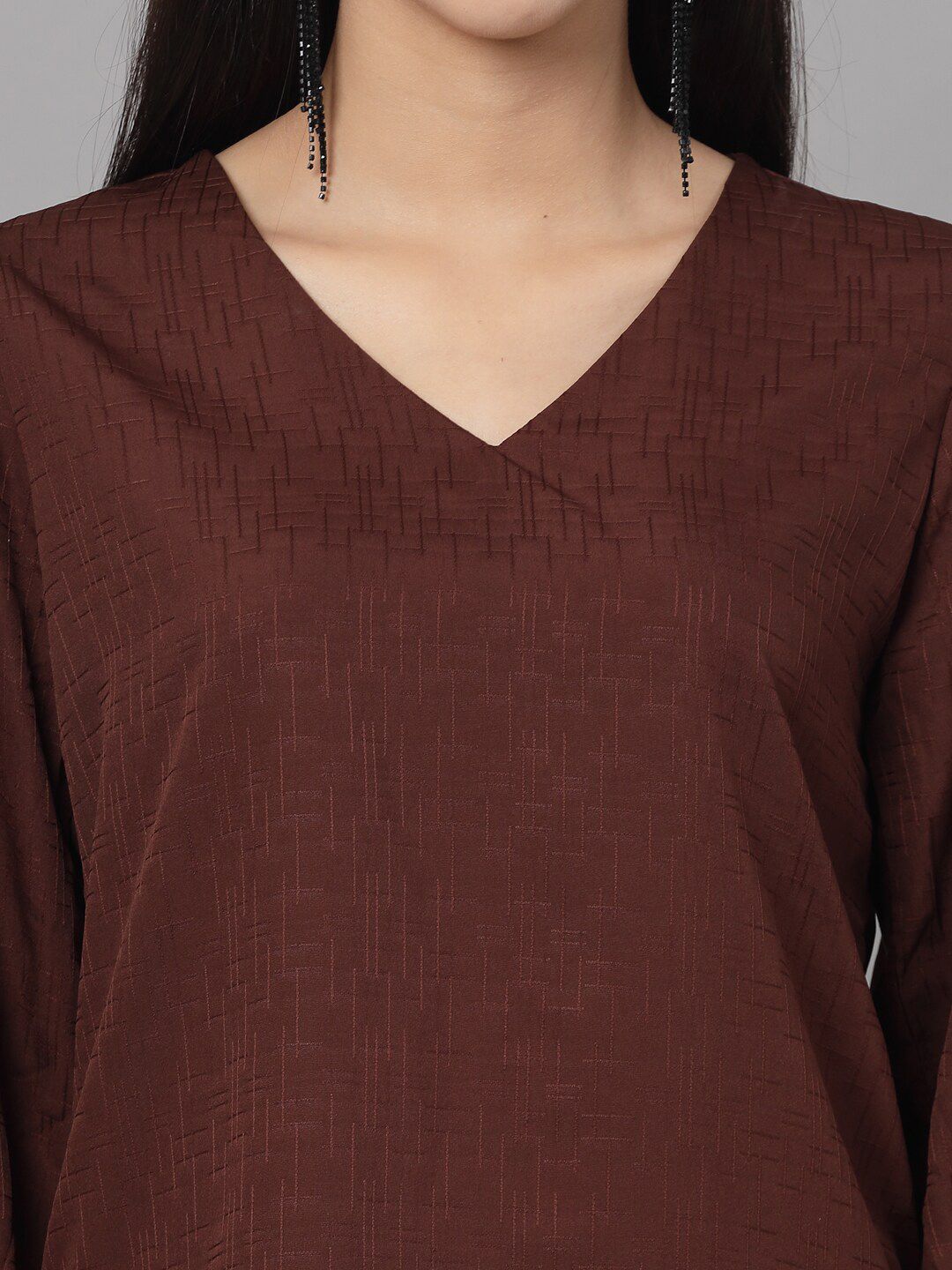 Style Quotient Self Design Cuffed Sleeves Top