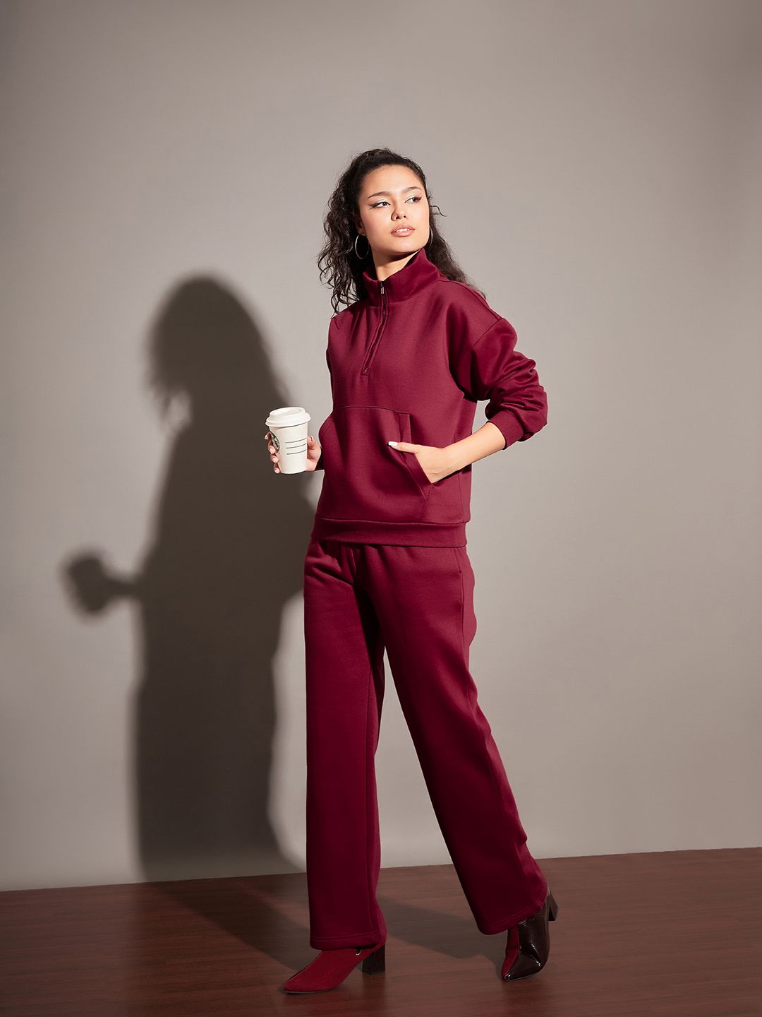 SASSAFRAS Maroon Mock Collar Sweatshirt