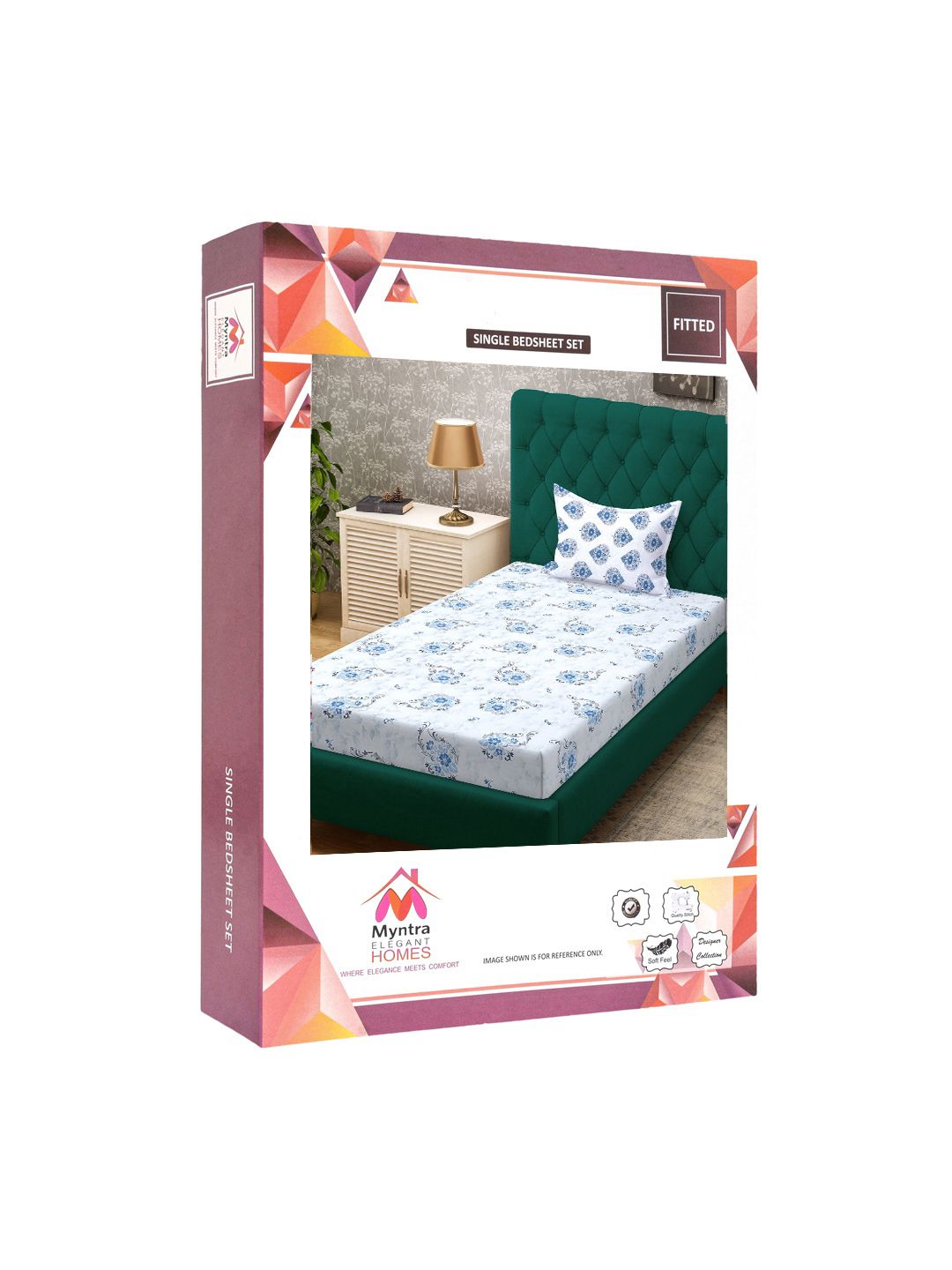 Myntra Elegant Homes Blue & White Floral 400 TC Single Bedsheet with 1 Pillow Covers