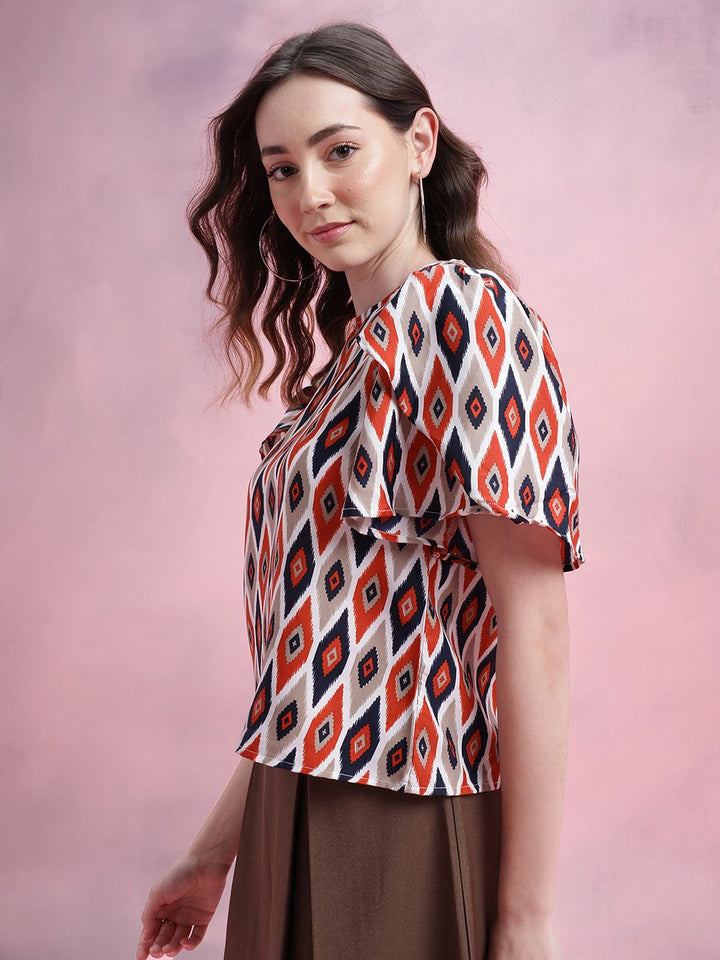 DressBerry Ikat Print Tulip-Style Flared Sleeves Top