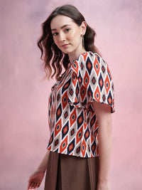 DressBerry Ikat Print Tulip-Style Flared Sleeves Top
