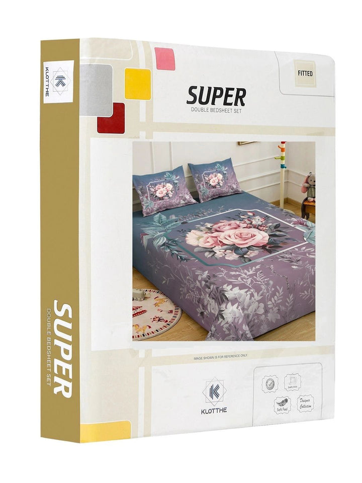 Moda Rapido X KLOTTHE Ungu & Bunga Merah Jambu 400 TC Cadar King dengan 2 Sarung Bantal