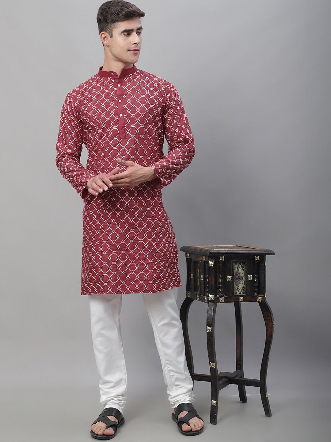 SOJANYA Embroidered Thread Work Silk Cotton Kurta with Churidar