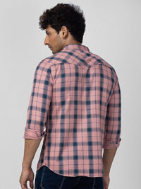 Spykar Men Slim Fit Tartan Memeriksa Baju Kapas Kasual