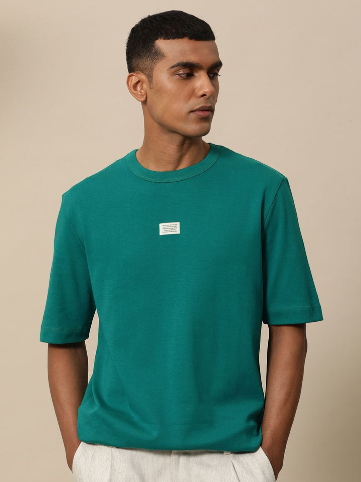 Mr Bowerbird Men Teal Green Pure Cotton Philosophy Oversized T-shirt