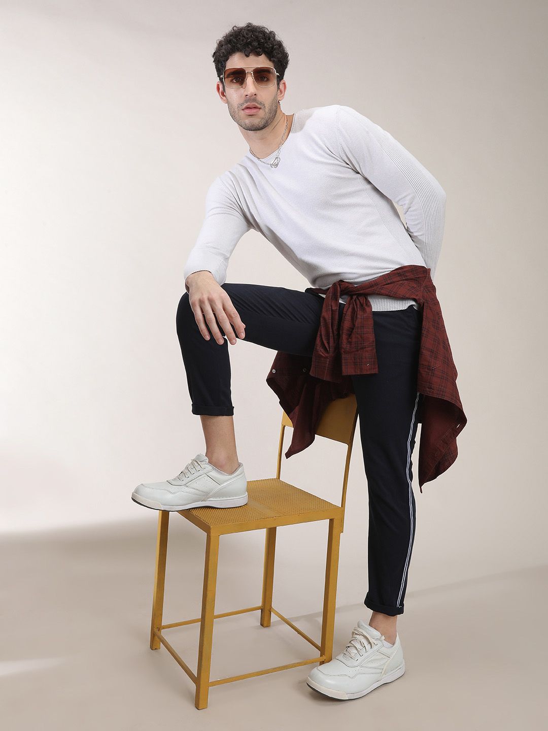 The Indian Garage Co Men Navy Blue Slim Fit Solid Chinos
