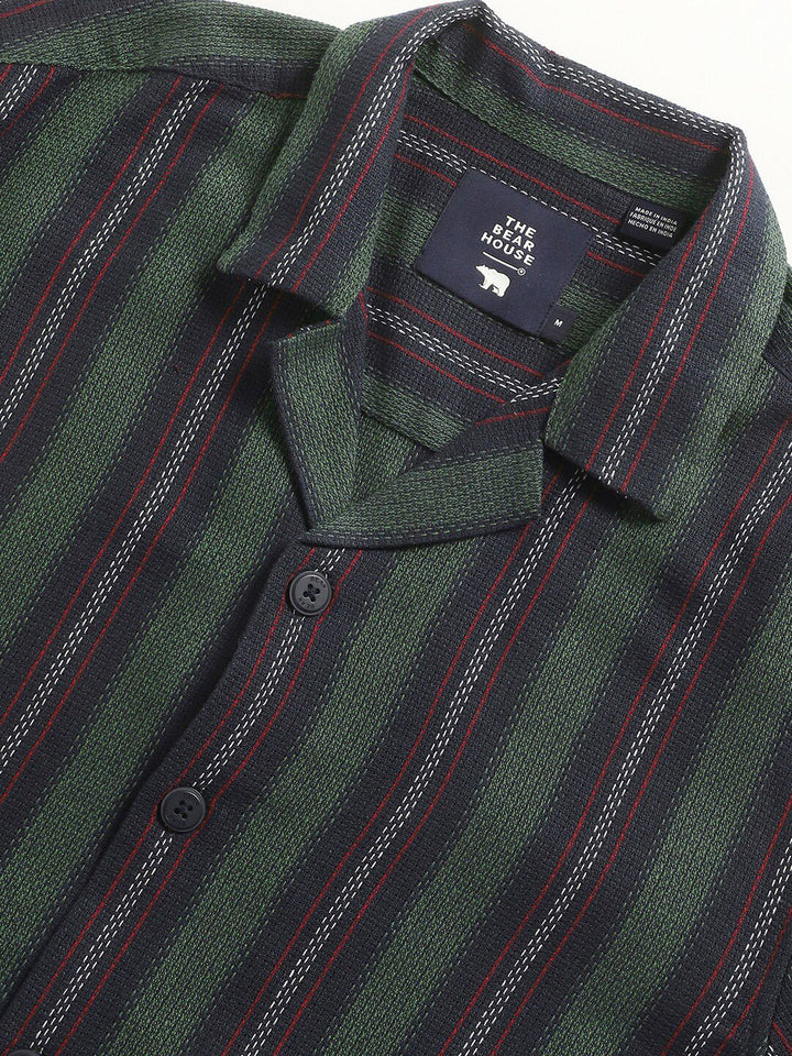 THE BEAR HOUSE Opaque Striped Cotton Casual Shirt