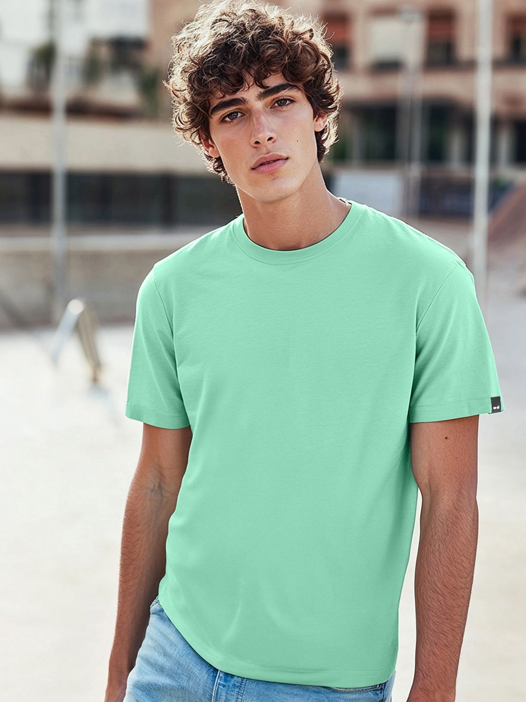 Bewakoof Men Solid Round Neck Cotton T-shirt