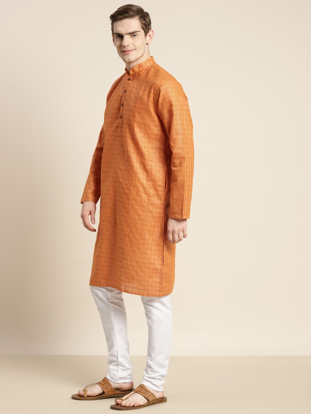 SOJANYA Men Orange Kurta with Churidar