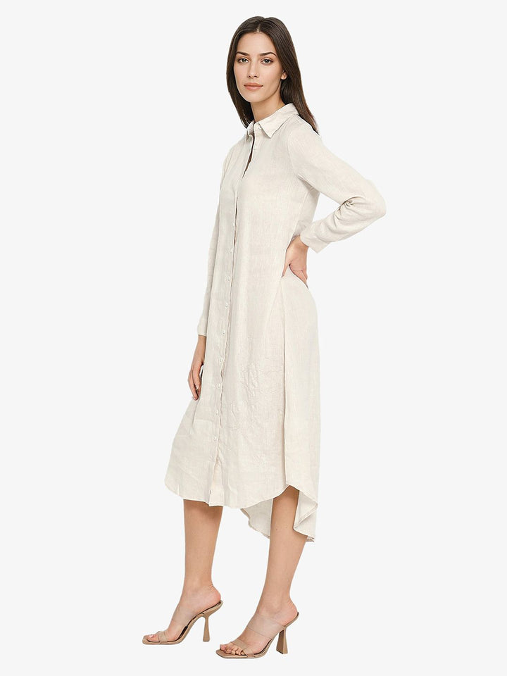 RAREISM Shirt Collar Linen A-Line Midi Dress