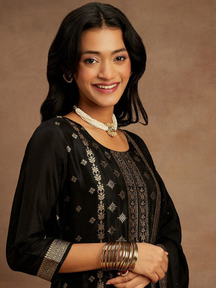 Libas Black Ethnic Motifs Woven Design Kurta with Trousers & With Dupatta