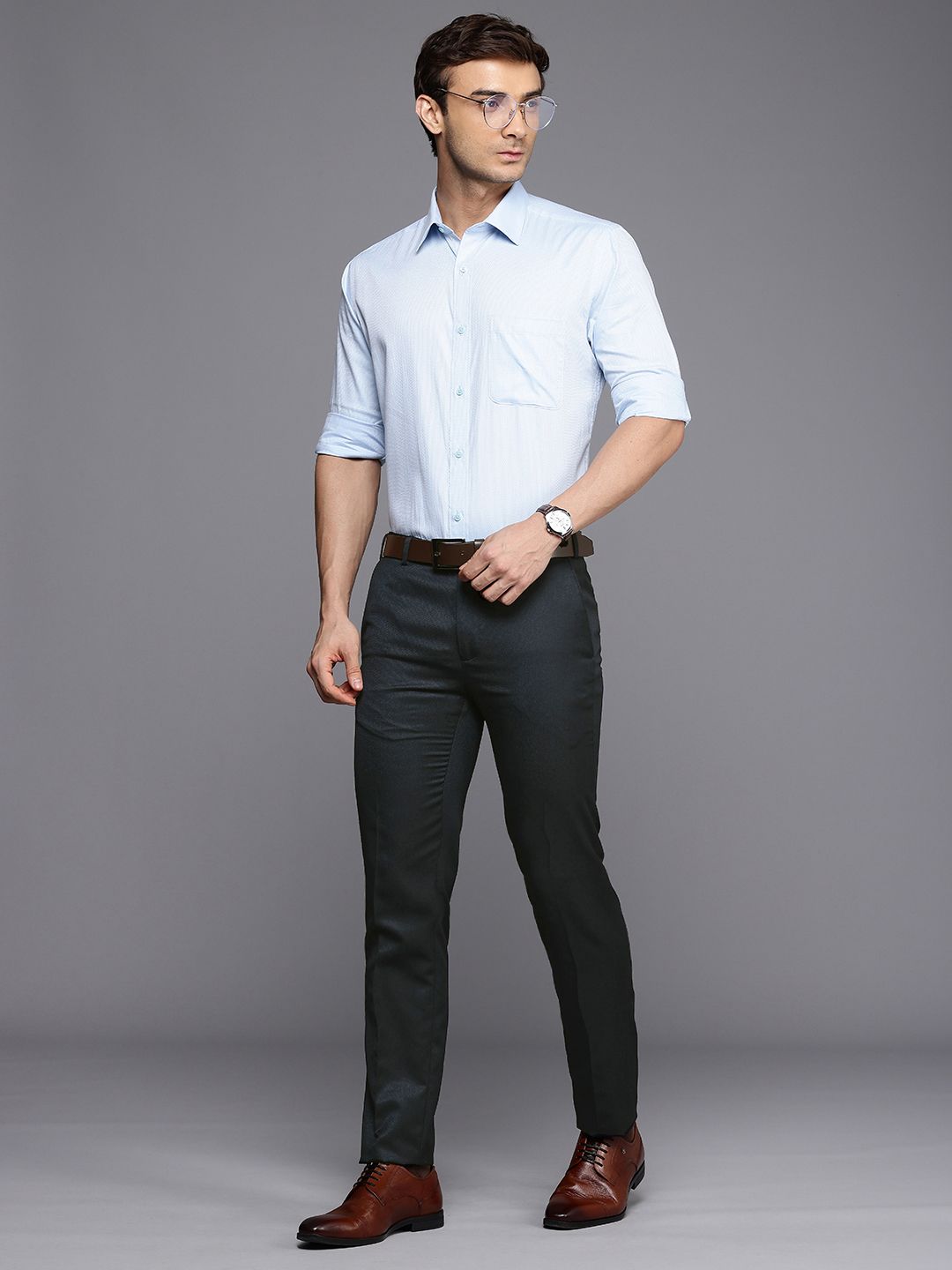 Raymond Men Geometric Self Design Slim Fit Trousers