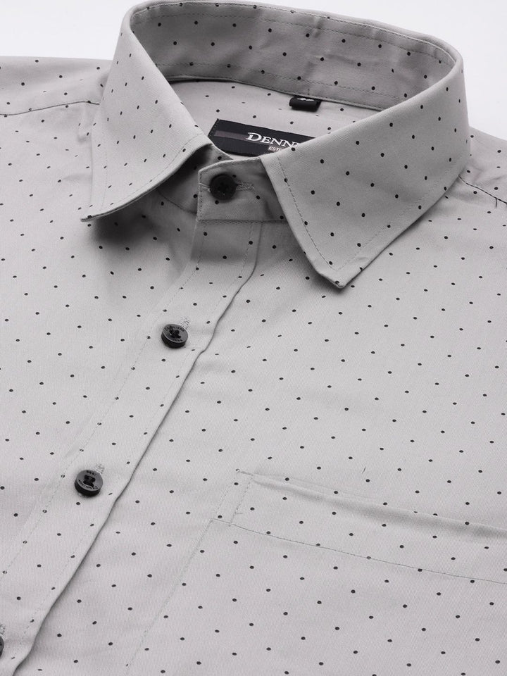 DENNISON Men Grey Smart Polka Dots Printed Formal Shirt