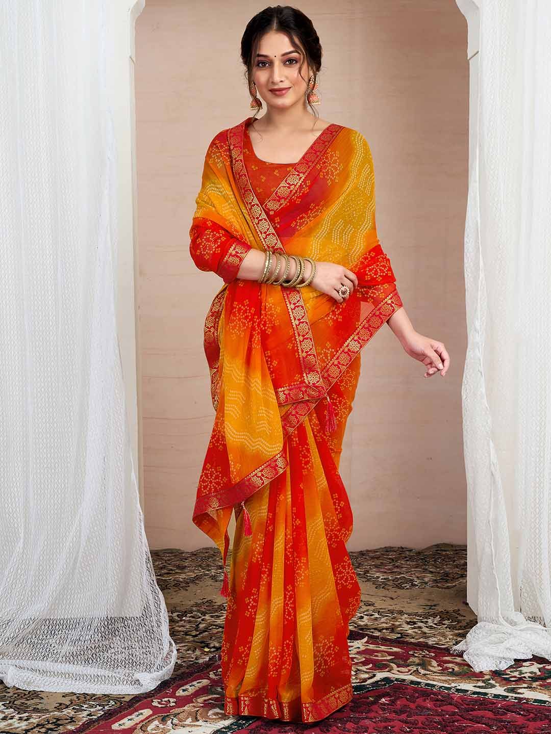 KALINI Bandhani Pure Chiffon Saree