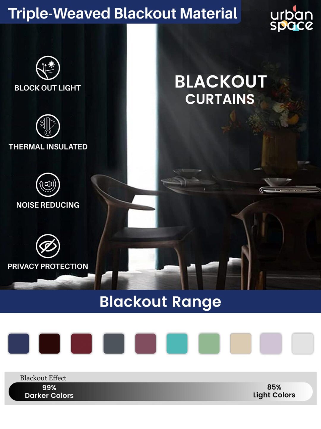 URBAN SPACE Beige 2 Pieces Black Out Window Curtain