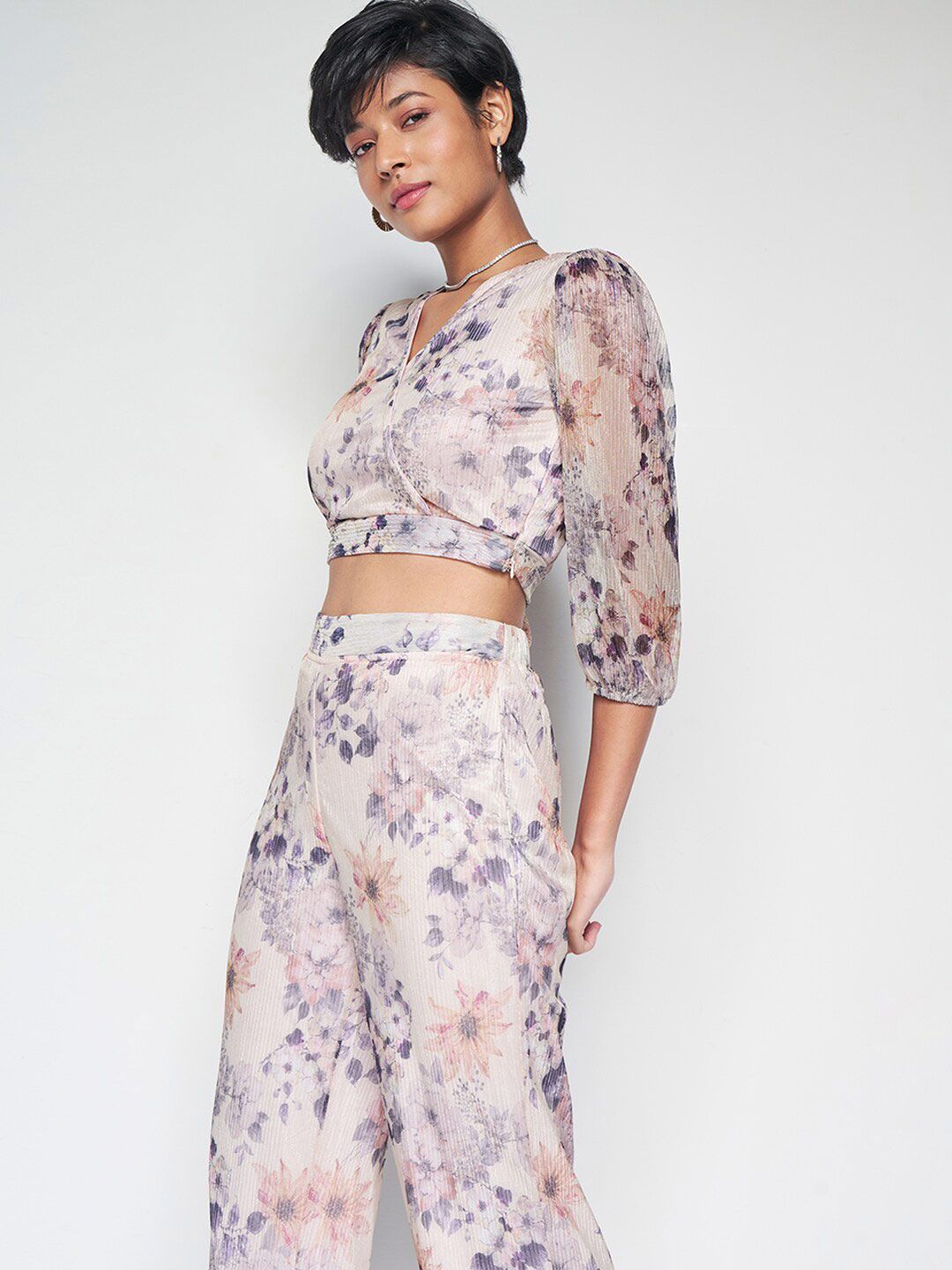 AND Floral Printed V-Neck Top with Trousers