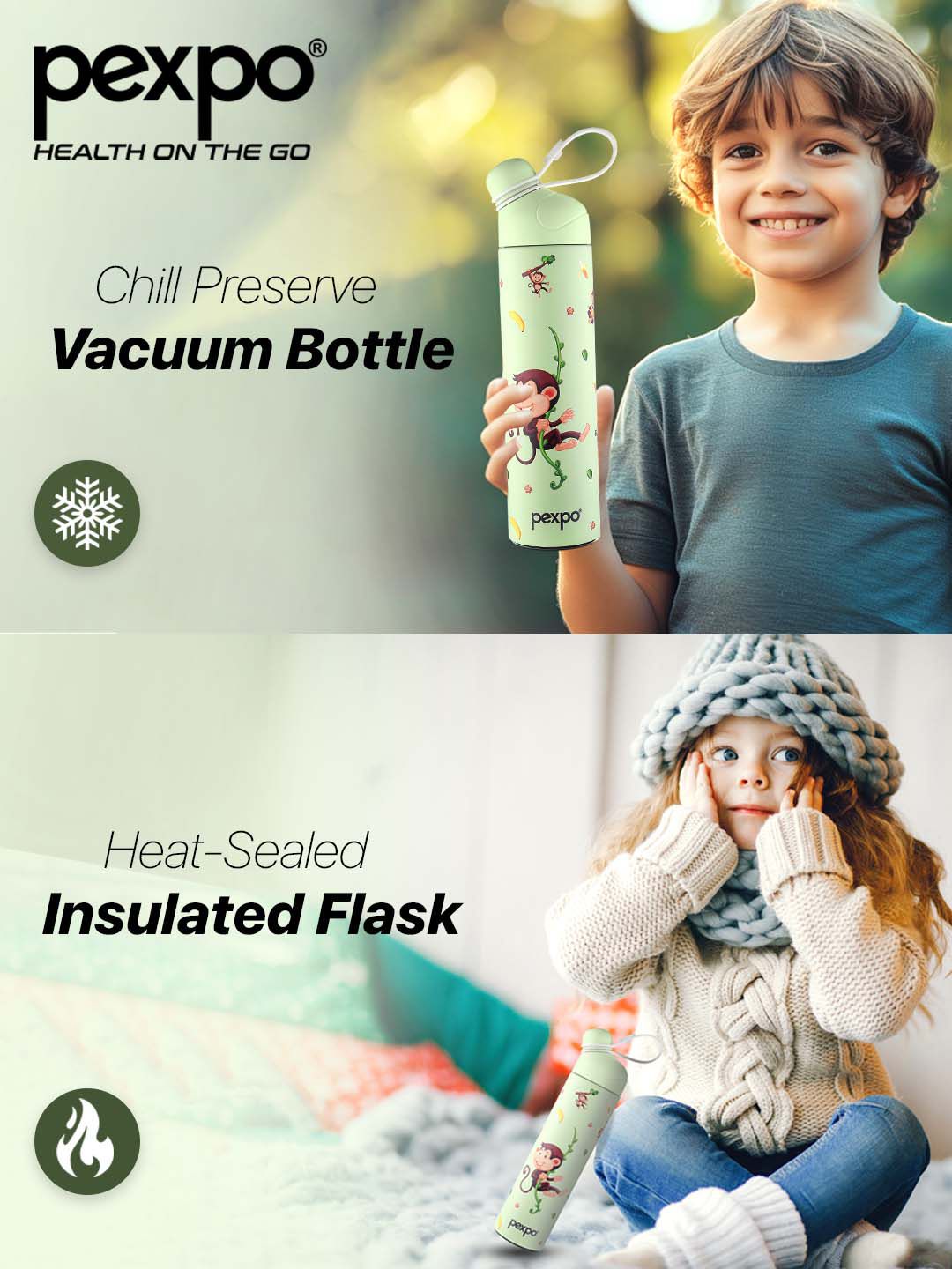 Pexpo PICO Green ISI Certified Thermosteel Hot With Monkey Flask Water Bottle 500ml