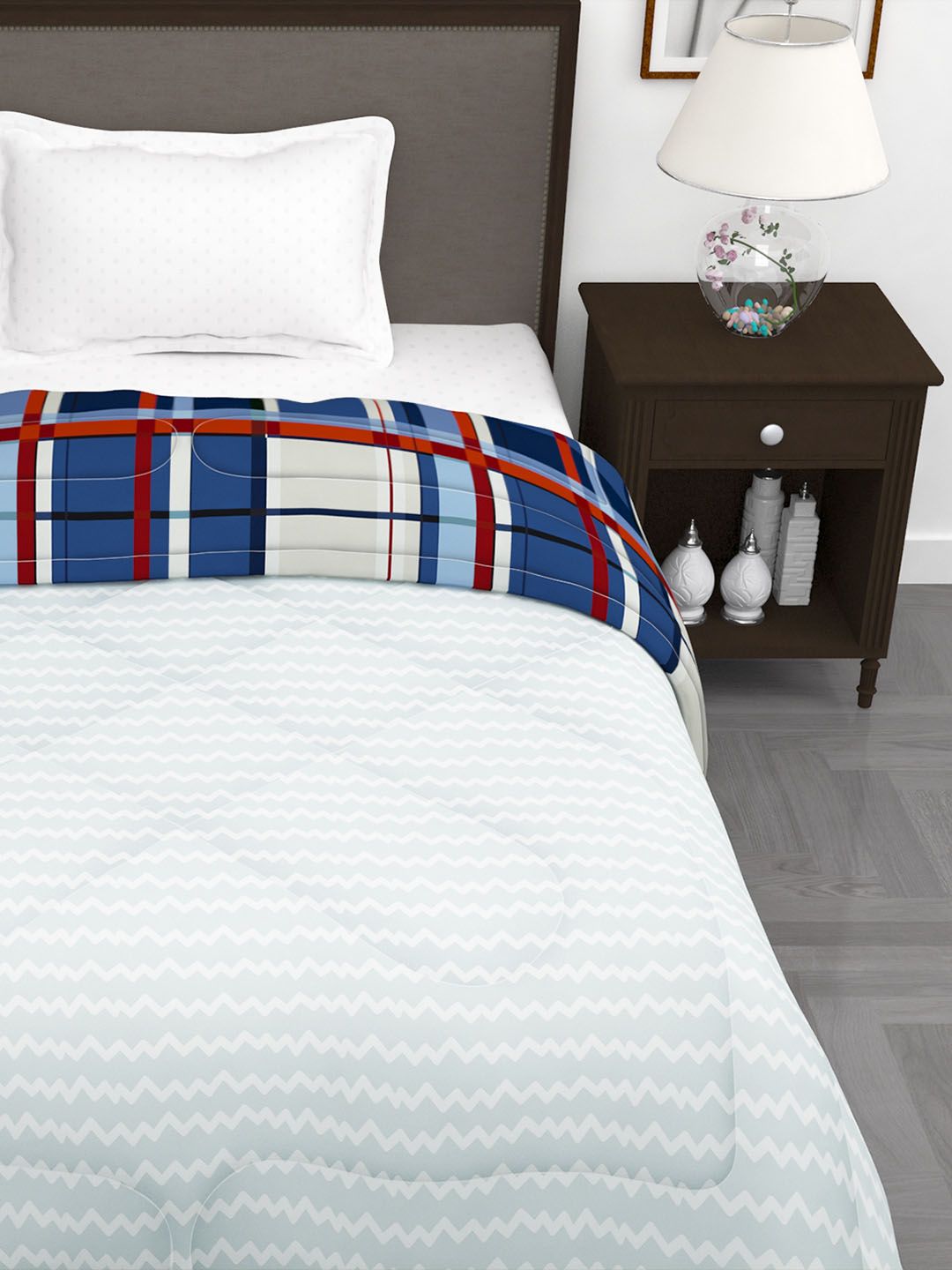 Story@home Beige & Blue Geometric AC Room Single Bed Reversible Comforter