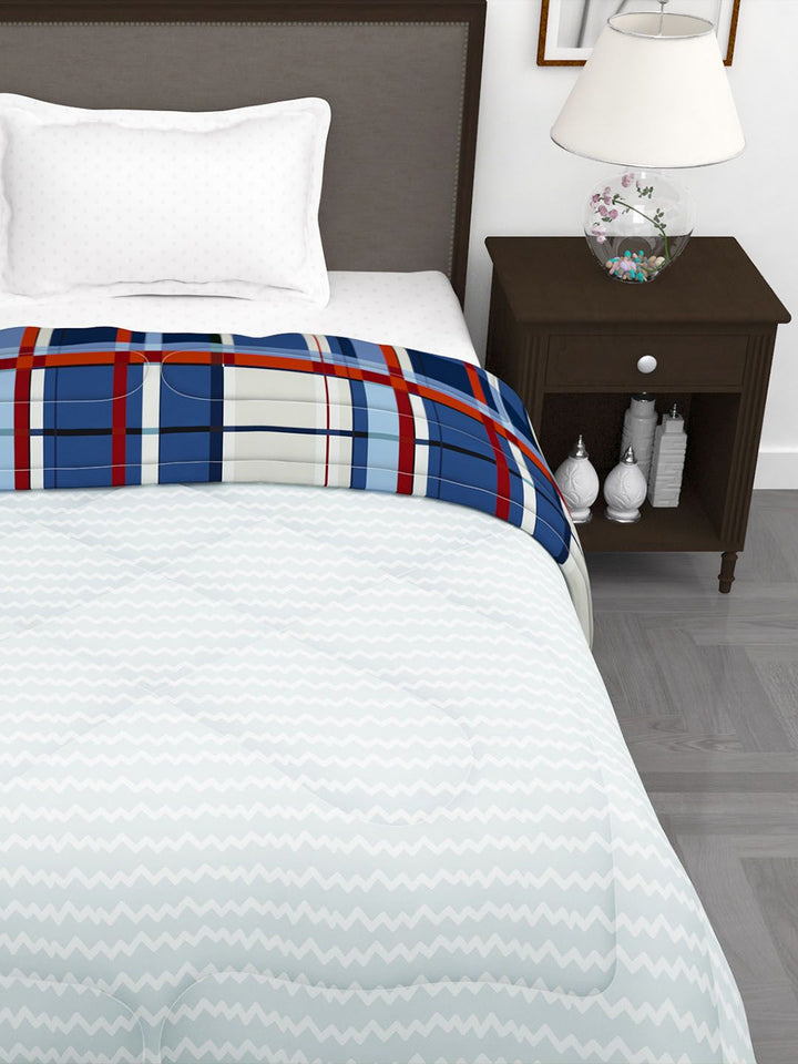Story@home Beige & Blue Geometric AC Room Single Bed Reversible Comforter