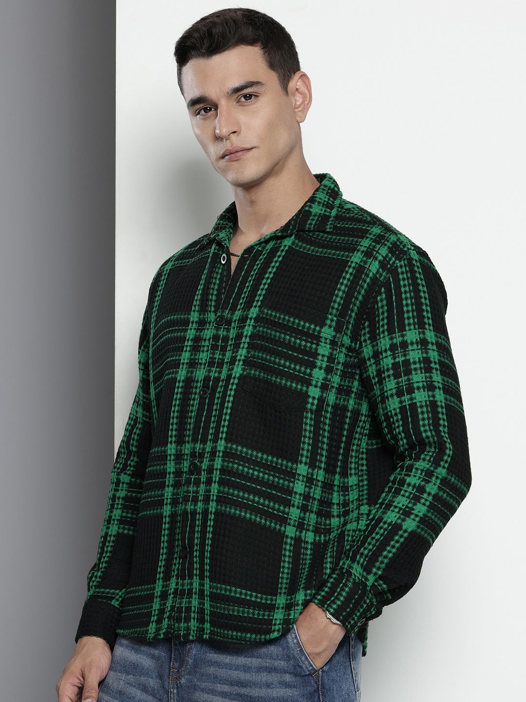 The Indian Garage Co. Relaxed Fit Opaque Checked Textured Casual Shirt
