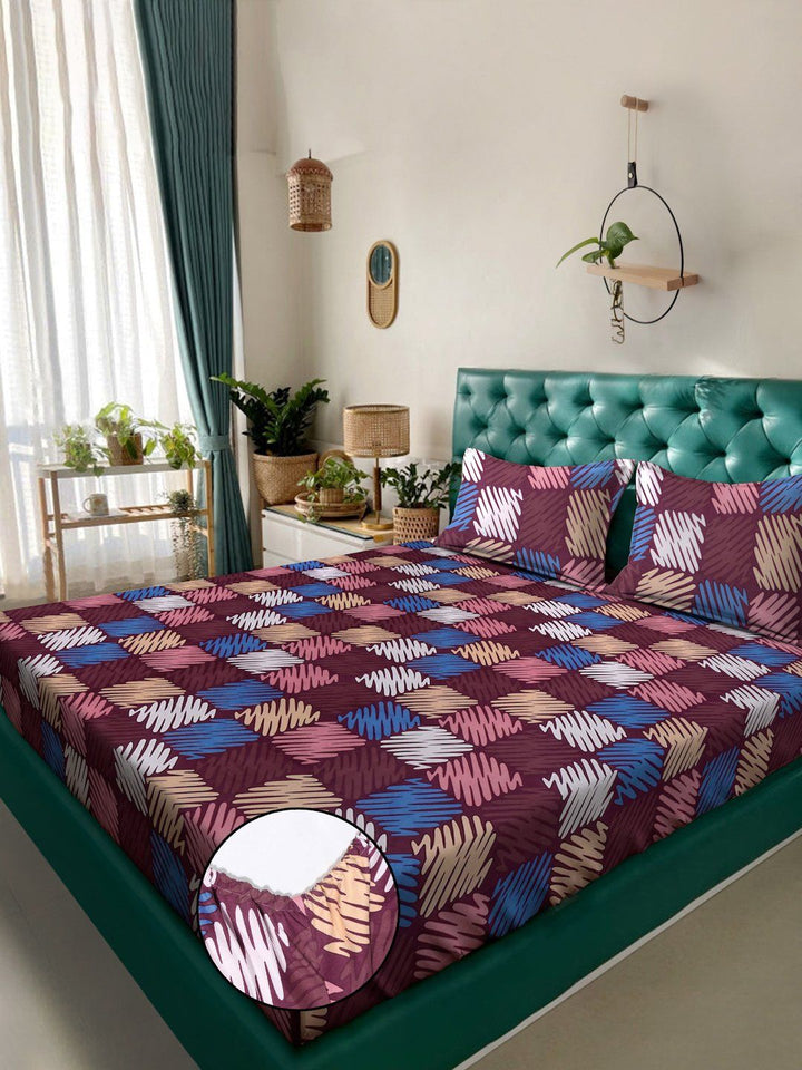 Myntra Elegant Homes Multicoloured Geometric 300 TC King Bedsheet with 2 Pillow Covers