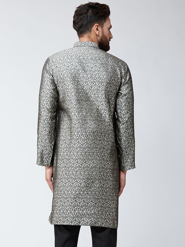 SOJANYA Lelaki Off-White & Black Woven Design Straight Kurta