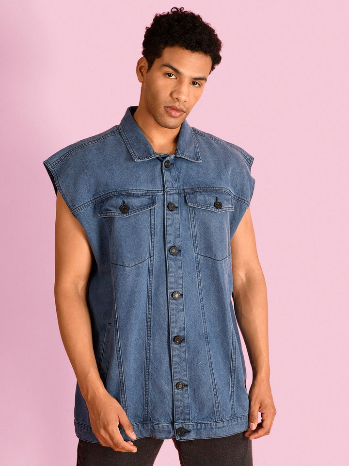 Bene Kleed Men Solid Pure Cotton Oversized Denim Jacket