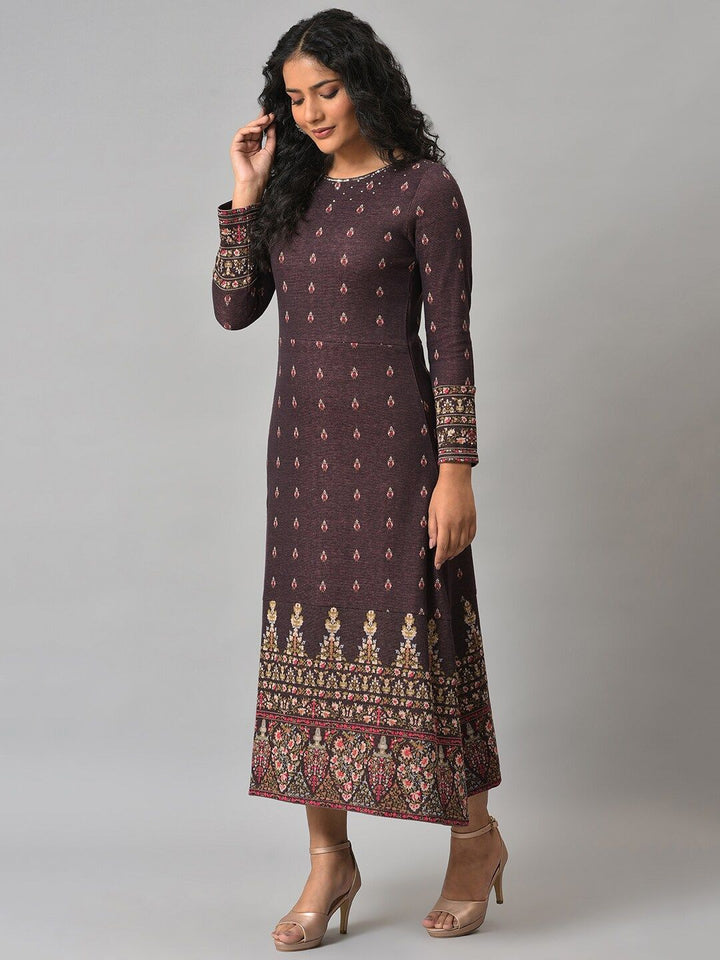 W Brown Ethnic Motifs Ethnic Maxi Dress