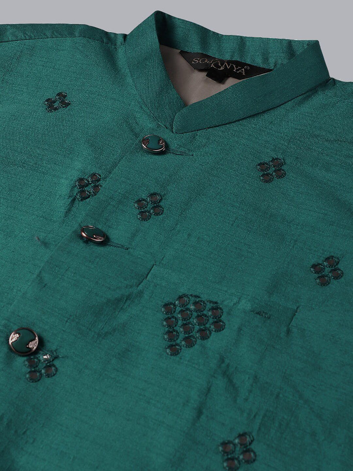 SOJANYA Embroidered Mirror Work Pure Cotton Kurta With Churidar With Nehru Jacket